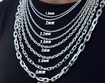 Collar con colgante de ancla en plata de ley 925, cadena de eslabones hecha a mano, cadena para colgante, cadena de plata maciza, unisex, para hombre y mujer.