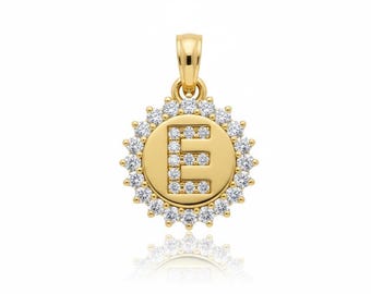 10K Gold CZ Letter Pendant | Small Fancy Initial Charm | Real Gold Alphabet Necklace Charm