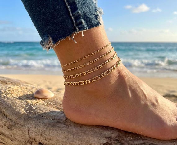 Solid 10K Gold Figaro Anklet, Figaro Chain Anklet 2mm 2.5mm 3mm 3.5mm 4.5mm, Real Gold Anklet Women Men Kids Jewelry