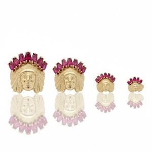 10K Yellow Gold Native American Chief Head Ring, Ruby Solid Gold Indian Head Ring, Real 10K Gold Jewelry for Men and Women, All Sizes