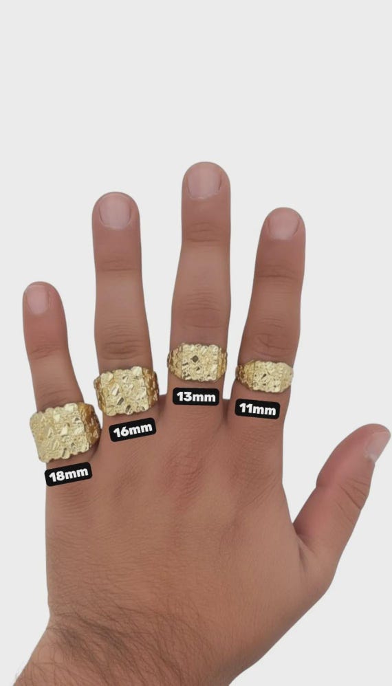 10k Real Solid Gold Square Nugget Ring, 11mm 13mm 16mm 18mm, 10k Gold Ring, 10k Gold Statement Ring, Men and Women Ring, Nugget Ring