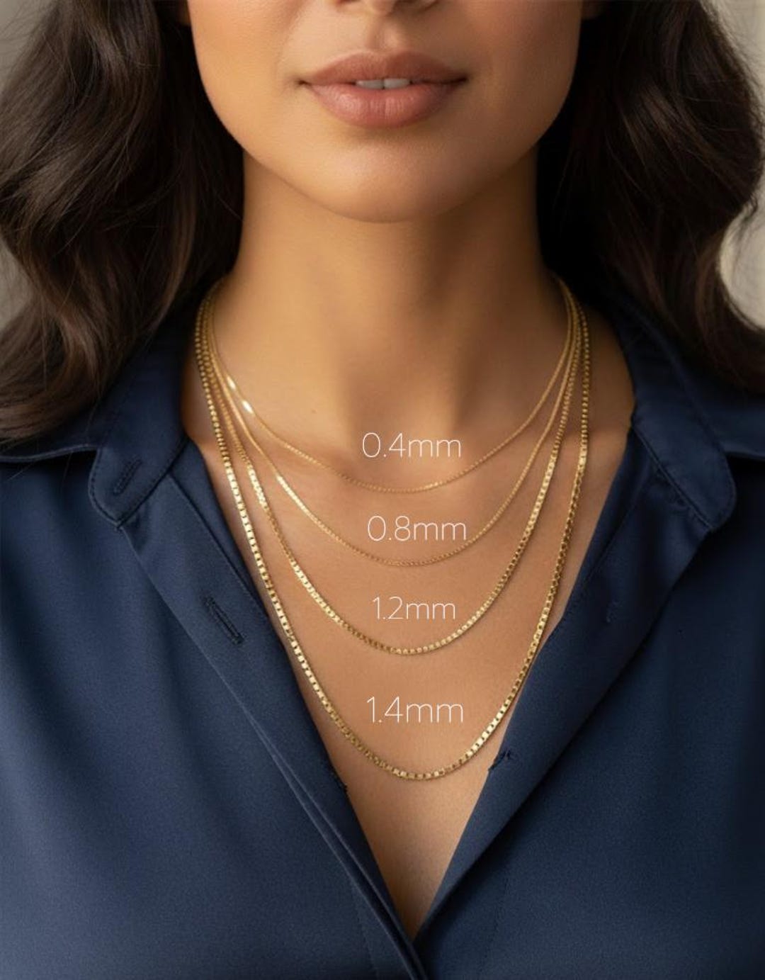 10k Solid Yellow Gold Box Chain Necklace (16-30