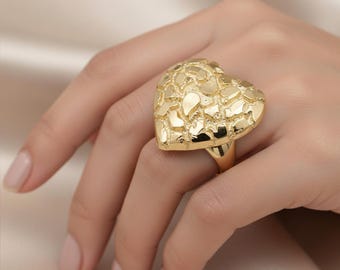10Kソリッドイエローゴールドナゲットリング - ユニセックス
