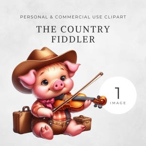 Clipart de cerdo musical, animales de granja en acuarela, violín, música, ilustraciones divertidas imprimibles para manualidades infantiles, descarga digital PNG, CA10