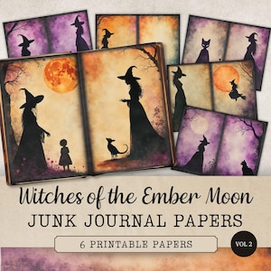 Witch Junk Journal Papers, Printable Purple Witches Scrapbook and Journal Pages, Gothic Papers Digital Download, JJ329