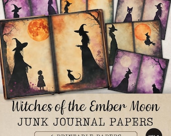Witch Junk Journal Papers, Printable Purple Witches Scrapbook and Journal Pages, Gothic Papers Digital Download, JJ329