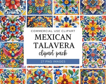 Mexikanische Talavera Clipart, Talavera Fliesen Download, Blumenmosaik Clip Art, bunte Fliesen digitaler Download, druckbare nahtlose Fliesenmuster.