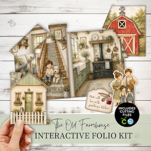 Interactive Farmhouse Folio Printable, Paper Craft Kit for Junk Journals,  Cottagecore House Shaped Craft Project, Scrapbook Ephemera, JJ352