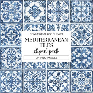 Mediterranean Tile Clipart, Portuguese Azulejo Ceramic Tiles, Watercolor Moroccan Art Design, Seamless Pattern, Italian Wedding Designs