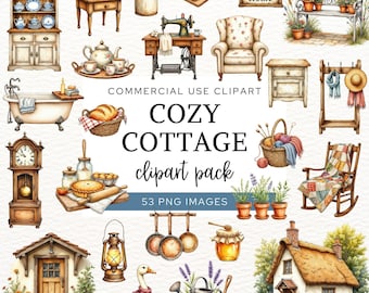 Cozy Cottage Clipart, Country Cottage Life, Cottagecore Aesthetic Graphics, Rustic Cottage, Hygge Home Clip Art, Scrapbooking, Junk Journal