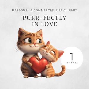 Valentines Animal Clipart, Valentines&#39; Day Clip Art, Cute clipart for Valentine&#39;s Day Card Making, Cute Cats in Love Png, Scrapbooking.