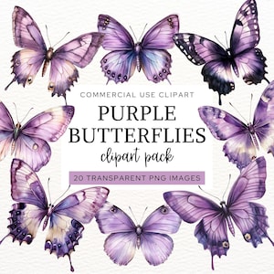 Purple Butterfly Clipart, Clip Art Download for Paper Crafts, Scrapbooking, and Junk Journals, Watercolor Butterflies, Nature PNG, CA7