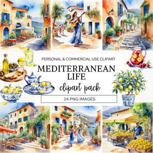Aquarel mediterrane clipartcollectie, gele citroenen clipart, Toscaans, Italiaans eten, Grieks reizen, Spaans, commerciële licentie, CA17-2