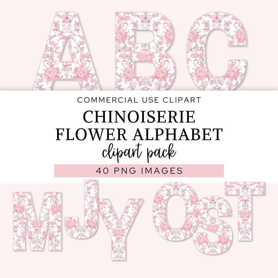 Clipart Alphabet Chinoiserie Flower, Shabby Chic Floral Letters and ...
