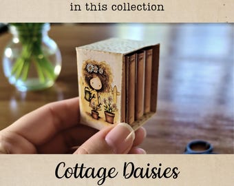 Minicaja de diario, librero pequeño con margaritas de la casa de campo, recuerdo imprimible de estilo cottagecore, JJ333