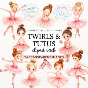 Clipart ballerine, aquarelle de ballet PNG, téléchargement numérique ballerine rose pour faire-part d&#39;anniversaire de fille et décoration, CA6