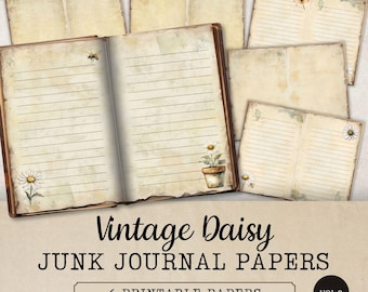 Daisy Junk Journal Papers, Daisies Lined and Blank Digital Journal Pages, Junk journaling Kit, Scrapbooking Ephemera, Flower Journal, JJ306