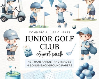 Cute Boys Golf Clipart, Junior Golf Club PNG, Kids Golf Birthday Party Clip Art, Little Golfer Baby Shower, Nursery Graphics, Golf Cart, CA6