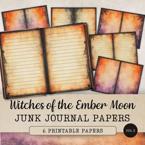 Purple Witches Junk Journal Papers Kit, Lined and Blank Printable Gothic Scrapbook and Junk Journal Digital Pages, JJ329