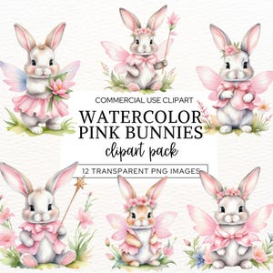 Aquarell Rosa Häschen Clipart, Süße Häschen Clip Art, Baby Kaninchen Kinderzimmer, Kartenherstellung, Papiermodelle, Scrapbook, Kommerzielle Nutzung Png.