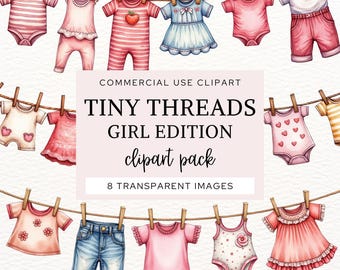 Baby Girl Clothesline Clipart, Girl's Baby Shower, Girl Nursery Clip Art, Baby Girl Clothes Clipart, Newborn Girl Clothes PNG, CA5