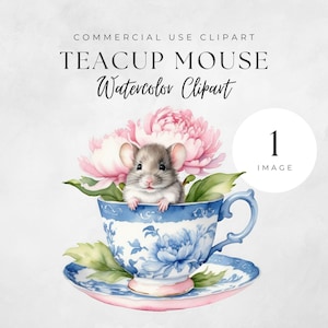 Aquarela Toile Teacup Mouse Único Clipart, Chá da tarde clipart, Chá da tarde, Rato fofo, Uso comercial, PNG transparente, CA10-2