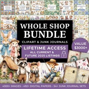 All Access Pass, Whole Shop Bundle, Clipart Digital Download Bundle, Entire Shop Lifetime Access, Commercial Use, Mega Junk Journal Supplies