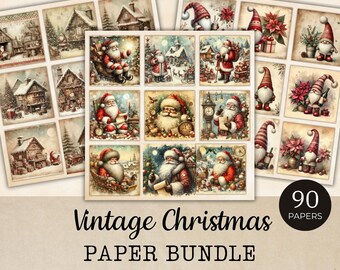 Paquete de papeles para álbumes de recortes navideños, 90 papeles digitales vintage, fondos imprimibles navideños, kit para diario creativo.