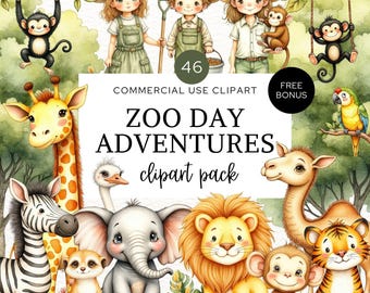 Schattige dierentuindieren clipart, jungle dieren png, aquarel kinderkamer clipart, safari verjaardag illustraties, kinderen sublimatie, CA6