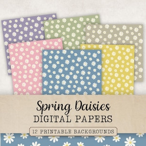 Daisy Digital Papers, Pastel Daisies, Daisy Invitation Backgrounds, Floral Scrapbook Pages, Spring Collage Designs, Summer Papercrafts, DP7