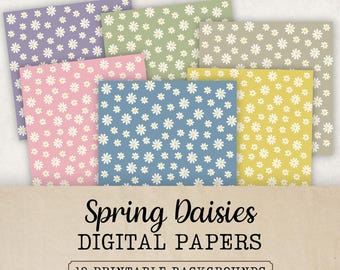 Daisy Digital Papers, Pastel Daisies, Daisy Invitation Backgrounds, Floral Scrapbook Pages, Spring Collage Designs, Summer Papercrafts, DP7