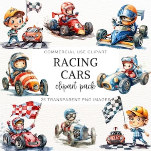 Aquarel racewagens kinderen clipart png, jongens verjaardagsfeestje printables, raceauto kinderkamer decor, digitale download voor ambachten en uitnodigingen