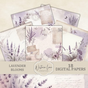 Papiers numériques Fleurs lavande, arrière-plans fleurs violettes, pages imprimables de scrapbooking floral, lilas lavande Junk Journal éphémères, DP10