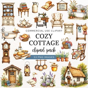 Cozy Cottage Clipart, Country Cottage Life, Cottagecore Aesthetic Graphics, Rustic Cottage, Hygge Home Clip Art, Scrapbooking, Junk Journal