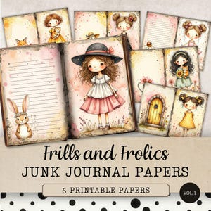 Cottage Girl Junk Journal Pages Kit, Country Cottagecore Papers, Shabby Chic Backgrounds, Printable Journaling and Scrapbooking Pages, JJ321