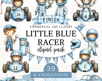 Little Racer Clipart, Cute Race Car PNG, Kids Watercolor Racing Birthday Clip Art, Commercial Use, CA6