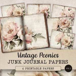 Vintage Peony Junk Journal Papers, Printable Peonies Scrapbook Pages, Floral Backgrounds for Junk Journal,  Floral Ephemera, JJ003