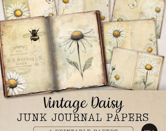 Daisy Junk Journal Papers, Printable Digital Journal Pages, Daisies Junk journaling Kit, Vintage Daisy Scrapbook Ephemera, Paper Craft JJ306