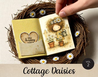 Cottage Daisies Mini Book Volume 2, Cottagecore Miniature Junk Journal Kit, Daisy Dolls House Printable, JJ333