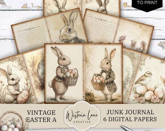 Vintage Easter Junk Journal Papers, Digital Download Kit, Printable Ephemera, Spring Scrapbooking Pages, Easter Bunny, Craft Supplies, JJ314