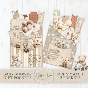 Pochettes neutres chargées pour baby shower, porte-cartes, étiquettes chargées de journal bohème, éphémères imprimables, cadeau souvenir de bébé, JJ317