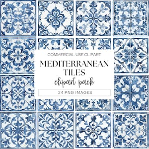 Mediterrane tegel clipart, Portugese azulejo keramische tegels, aquarel Marokkaanse kunst design, naadloos patroon, Italiaanse bruiloft ontwerpen