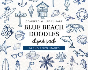 Paquete de imágenes prediseñadas de playa en formato SVG y PNG, imágenes prediseñadas de estilo costero, arte lineal náutico oceánico, gráficos de verano para uso comercial.