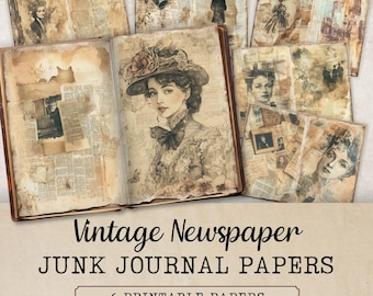 Vintage Junk Journal Papers, Printable Scrapbooking Pages, Vintage Newspapers, Old Papers, Digital Download, Collage Craft Kit, JJ315