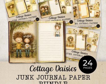 Cottage Daisies Junk Journal Papers Bundle, 24 Printable Daisy Papers Kit for Journaling and Crafts, JJ333