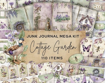 Cottage Garden Junk Journal Bundle, Cottagecore Ephemera Pack, Printable Floral Papers, Botanical Folio Kit, Scrapbook Taqs and Cards, JJ002