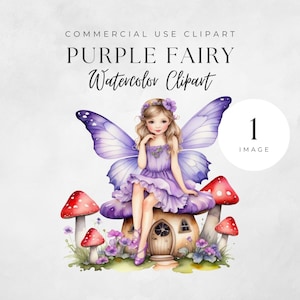 Fée violette aquarelle Clipart PNG, Clipart fées magiques, fée lunatique, forêt enchantée, fantastique, champignons vénéneux, usage commercial, CA10-6