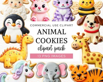 Frosted Animal Cookie Clipart, Iced Animal Biscuits for Kids Birthday Party Invitations, Digital Animal Crackers, Commercial Use, CA6
