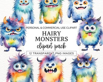 Monster Clipart Bundle, Watercolor Monster PNG, Kids Monster Characters, Monster Party Clipart, Commercial Use.