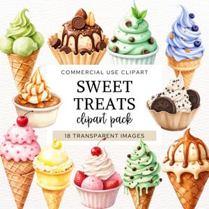 Clipart zomerzoete lekkernijen voor kinderfeestjes en papercrafts, ijs en ijscoupes, png, illustraties voor feestuitnodigingen en kaarten maken.